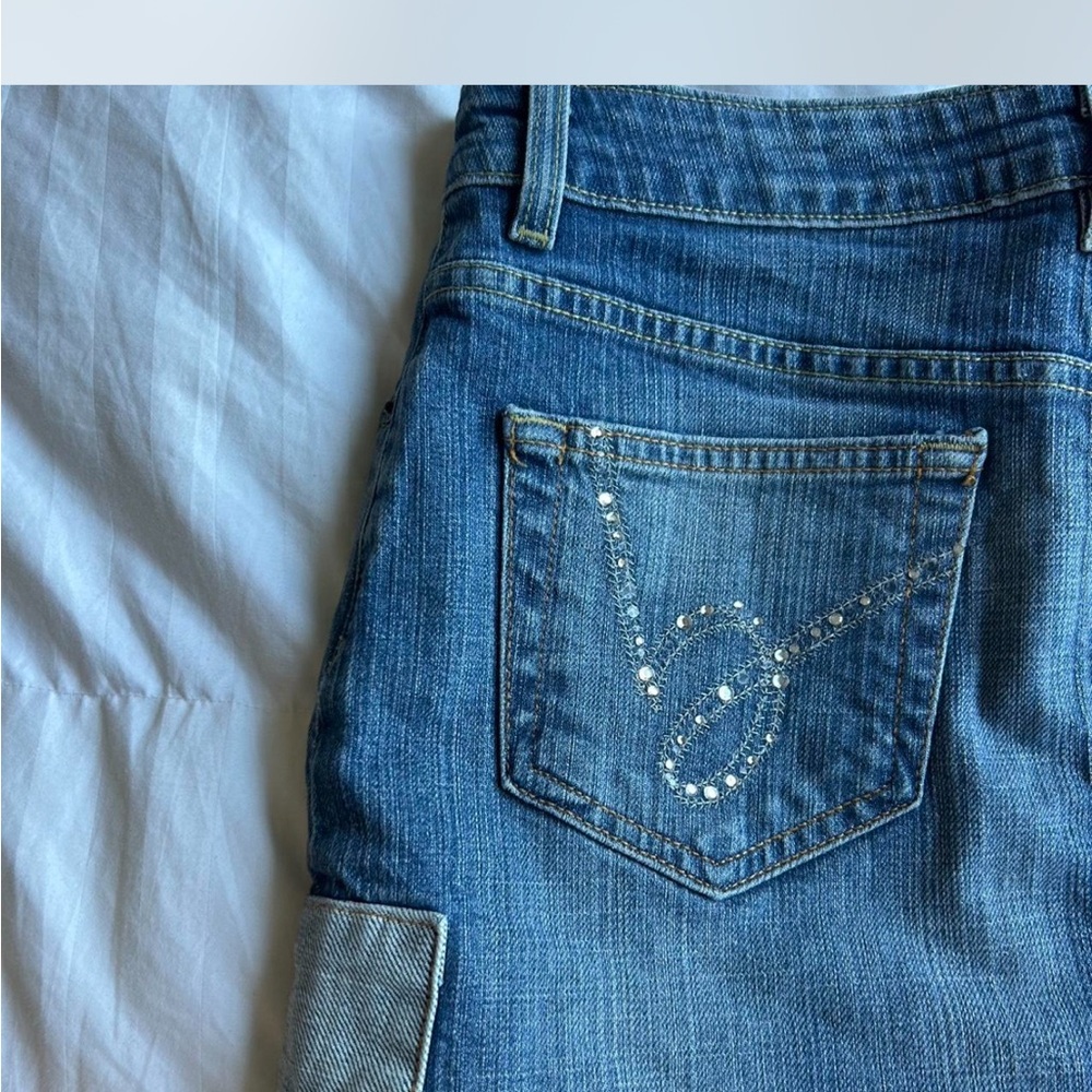 Bebe Embellished Blue Jean Mini Skirt